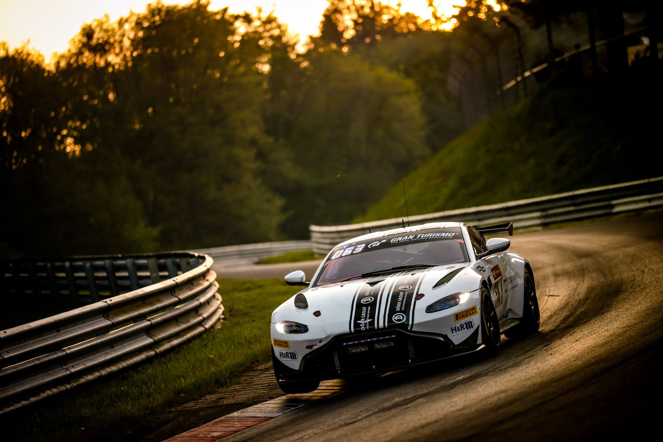 Aston Martin Vantage AMR GT4 at sunset on the Nordschleife