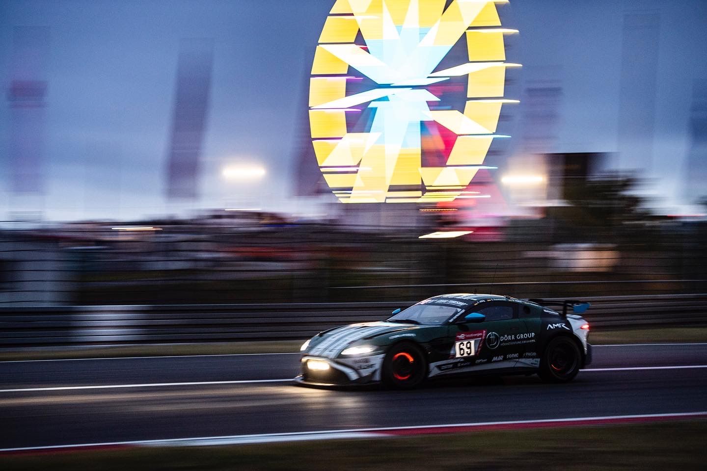 Aston Martin at night on the Nürburgring